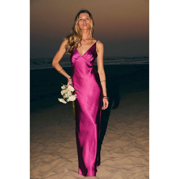 12th Tribe Dresses & Skirts - 12th Tribe Mirabella Fuchsia Satin Maxi Dress Size S